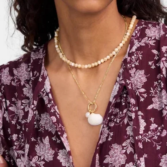 Madewell Pearl Choker & Shell Necklace Set Of 2, Gold/ Cream - Picture 3 of 6